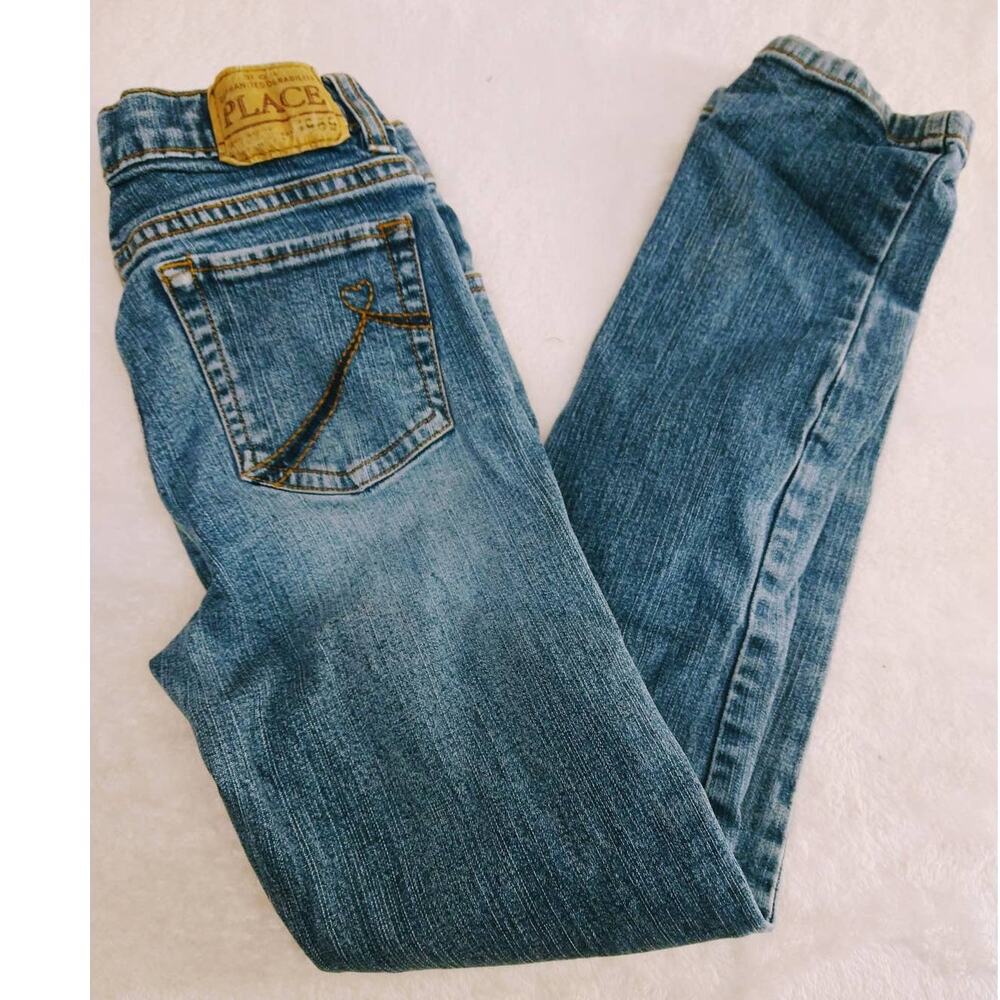 Children's Place Skinny Straight Blue Jeans Girls Size 10 Adjustable Waist
